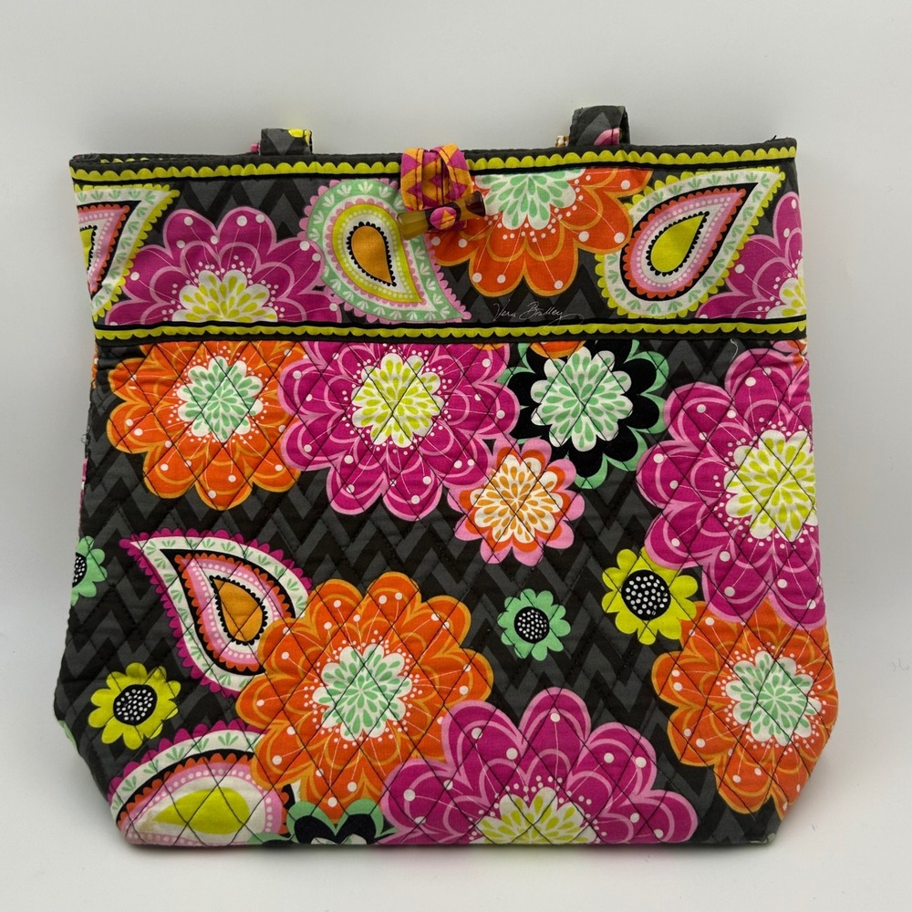 Vera Bradley Ziggy Zinnia Tote Bag Women Multi Floral Paisley Quilted Boho Chic